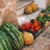 Watermelons and melons at a produce stall