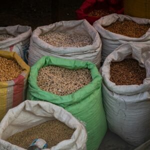 Sacks of dried beans and grains