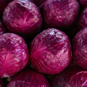 Pile of red cabbage heads